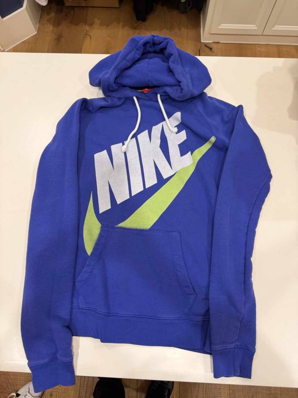Nike Men's Royal Blue Crewneck Hoodie with Lime Swoosh